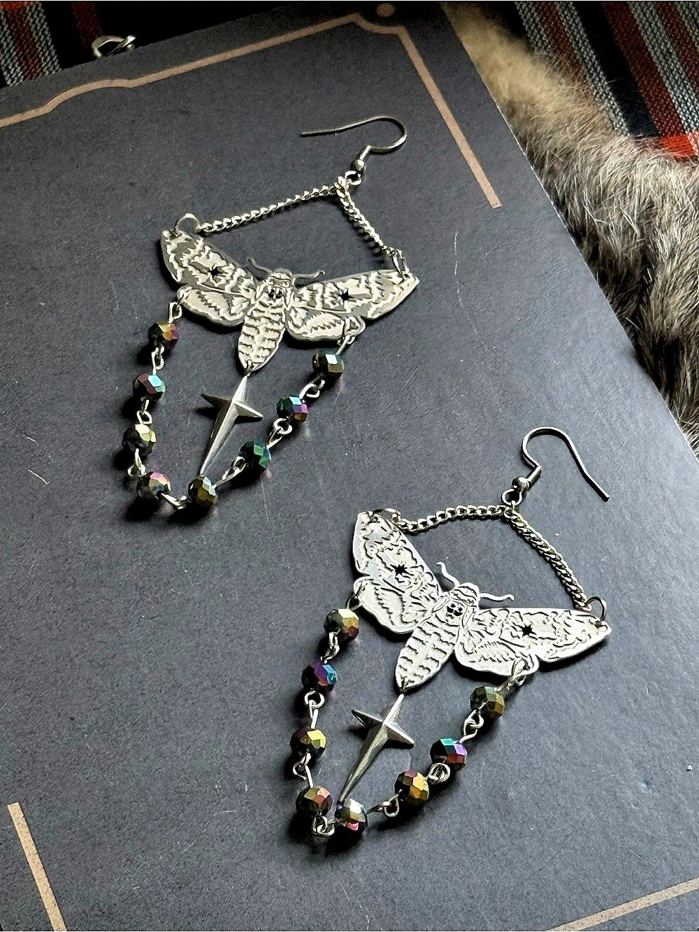 Death Moth Star Beaded Dangle Earrings statement gothic earrings witchy boho